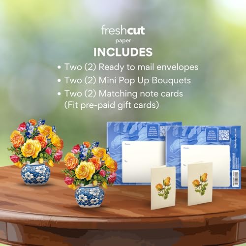 Freshcut Paper Pop Up Cards, Mini Sorbet Roses (Set of 2), 6 Inch Life Sized Forever Flower Bouquet 3D Popup Greeting Card, Birthday Cards, Thank You Card, Blank Notecard & Envelope - color: Sorbet Roses, size: Mini - Two Pack