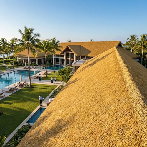 XLX TURF Artificial Thatch Roofing for Tiki Bar - Fake Hay Straw Mat for Farmhouse Western Cowboy Party Decorations Birthday Background - 35" x 12' Fireproof Duck Blind Grass - size: 35" x 12'