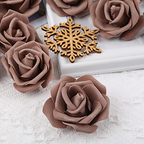 Artificial Rose Flower Heads, 100pcsDark Brown Roses Artificial Flower Foam Rose for DIY Wedding Bouquets Centerpieces Arrangements Party Baby Shower Home Decor (Stemless,Dark Brown) - color: Dark Brown, size: 100PCS