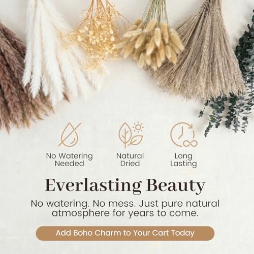 JOHOUSE 120PCS Dried Pampas Grass Set for Vase, Natural Pampas Grass Eucalyptus Stems Bunny Tails 17 inches for Boho Home Wedding Farmhouse Decor