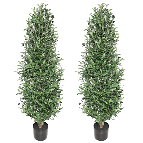 momoplant Artificial Olive Topiary Tree 51Inch Tall Fake Olive Plant Set of 2 Realistic Faux Silk Olive Trees for Decor Indoor Outdoor - size: 51Inch