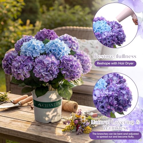 Suncalla 2 Pack Artificial Hydrangea Flowers in Pot, 20 Inch Faux Silk Hydrangea Arrangement, Gradient Purple Potted Fake Flowers for Table Centerpiece, Home, Wedding, Entryway Decor(Gradient Purple) - color: Gradient Purple