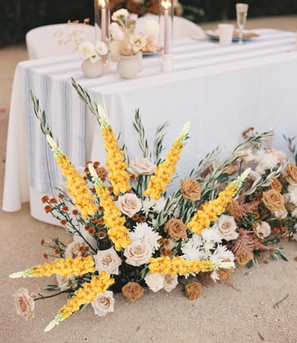 IPOPU 8PCS Snapdragon Artificial Flowers Delphinium Artificial Silk Flowers Long Stem Hyacinth Fake Flowers for Wedding Home Outdoor Party Floral Arrangement Centerpiece Table Decoration (Yellow) - color: Yellow