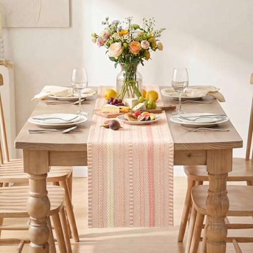 Artoid Mode Pink Farmhouse Woven Table Runner, Seasonal Holiday Rustic Kitchen Dining Table Decoration for Home Party Decor 12x72 Inch - color: Pink, size: 12" x 72", Table Runner