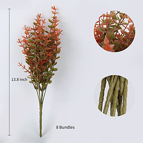 RECUTMS 8 Bundles Artificial Fall Flowers No Fade Faux Autumn Plants, Fake Indoor Outdoor Greenery Decorations for Thanksgiving Christmas Wedding Party Home Garden Fireplace Décor(Fall Eucalyptus) - color: Fall Eucalyptus, size: 8 Pcs