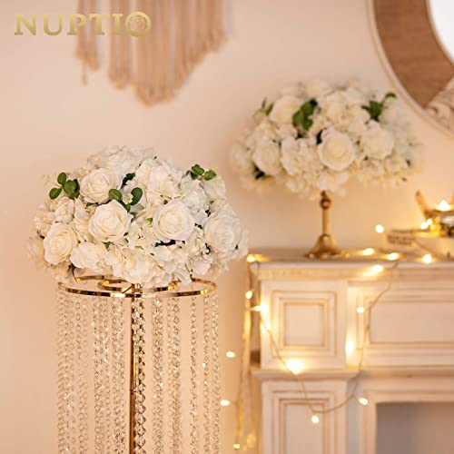 NUPTIO Flower Ball Arrangement Bouquet - 2 Pcs 15.7 inch Diameter White Fake Flowers Roses Balls for Centerpieces Tables - Artificial Rose Arrangements for Wedding Centerpiece Table Decorations - color: White, size: 15.7" Diam - 2 PCS