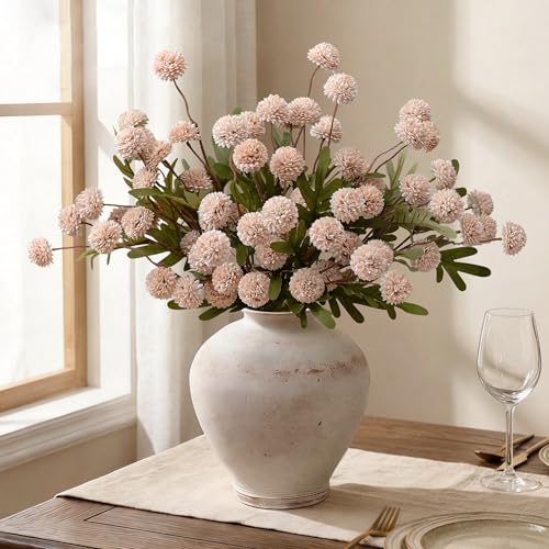 Waipfaru 10pcs Fake Silk Pompon Mum Artificial Flowers, Bulk Faux Mini Chrysanthemums, for Centerpieces Wedding Fillers Champagne Arrangements Boho Decor, No vase, Beige - color: Beige