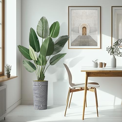 Artificial Tree in Modern Geometric Pattern Planter, Fake Bird of Paradise Silk Tree for Indoor and Outdoor Home Decoration - 67" Overall Tall (Plant Pot Plus Tree) - style: Bird of Paradise