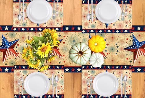 Stars Stripes Patriotic Placemats Set of 4 12x18 Inch 4th of July Memorial Day Decorations and Supplies for Home Kitchen Dining Room Table - size: placemat,12" x 18"
