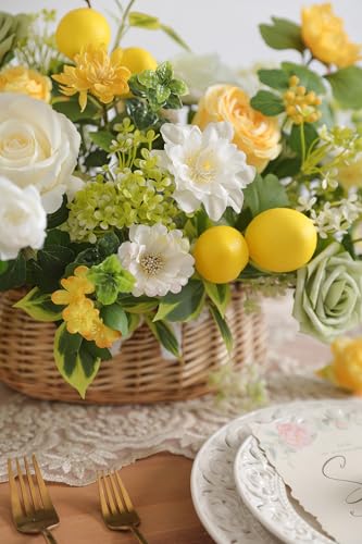 YYHUAWU Artificial Flowers Combo Fake Silk Flowers for DIY Wedding Bridal Bouquets Lemon Yellow Fake Foams Rose Flowers Set Centerpieces Arrangements Party Baby Showers Home Cake Decorations - color: Lemon Yellow
