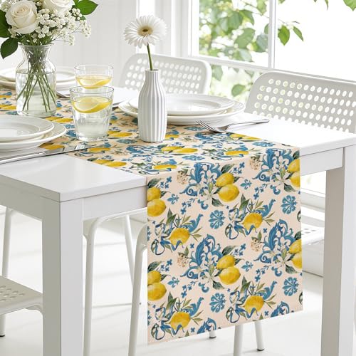 Larponder Summer Lemon Table Runner, 13x72 Inch | Table Decoration for Summer Seasonal Anniversary Holiday Kitchen Dinning Table Home Party Decor - color: Lemon-2, size: 13" x 72" (Rectangular)