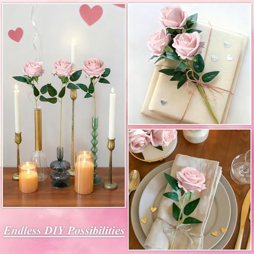 50 PCS Roses Artificial Flowers, Fake Roses with Stem Realistic Blush Silk Rose for DIY Wedding Bouquets Table Centerpieces Arrangements Baby Shower Birthday Home Decor Valentines Day Gift for Her - color: Blush