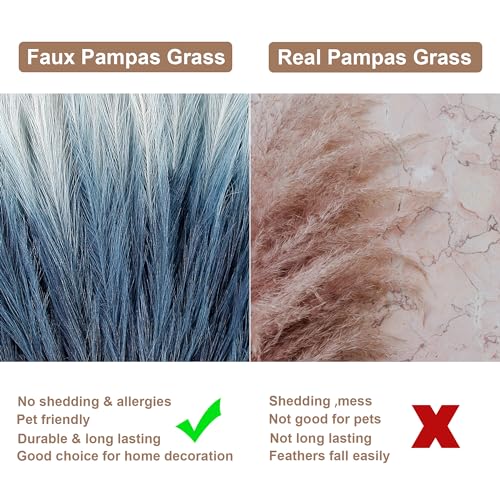 60Pcs Navy Blue Gradient Faux Pampas Grass Decor, 21.7" Pompas Grass Flower Arrangement and Vase Filler for Boho Home Wedding Decoration - size: 21.7'' Tall Navy Blue Gradient