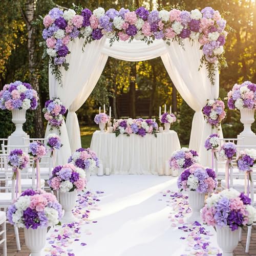 Suncalla 60 Pcs Artificial Hydrangea Flowers Bulk Silk Hydrangea Full Flowers Heads with Stems for Wedding, Home Table Centerpieces, Garden, Baby Shower, Party Decoration (Purple) - color: Purple