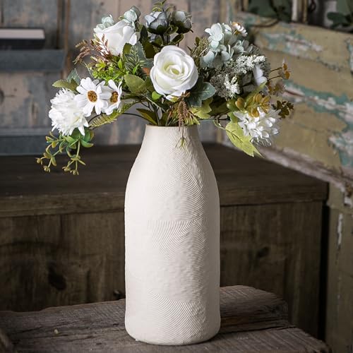Large Textured Vase, Boho Ceramic Vase for Modern Farmhouse Home Decor, Pottery Vases for Flowers, Pampas Grass, Rustic Decorative Vase, Clay Vase Centerpieces for Dining Table - color: Large Single