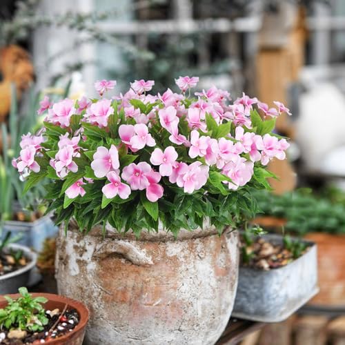 CITYES 4 Pcs Artificial Flowers Outdoor Impatiens UV Resistant Silk Impatiens Flowers Pink Faux Flowers Impatiens Bushes Artificial Impatiens for Pot Patio Lawn Garden Hanging Basket Porch Decor - color: Pink