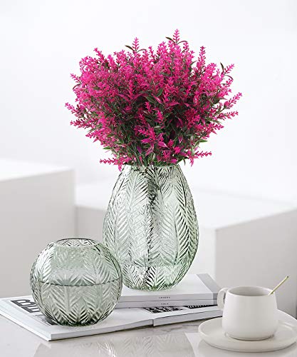 RECUTMS 8 Bundles Artificial Outdoor Lavender Flowers Fake Outside Plants | 13.8",UV Resistant Greenery,Plastic Shrubs,Faux Ferns,Spring Summer Decor,Indoor/Outdoor Hanging Decorations - color: Fuchsia, size: 8 Bundles