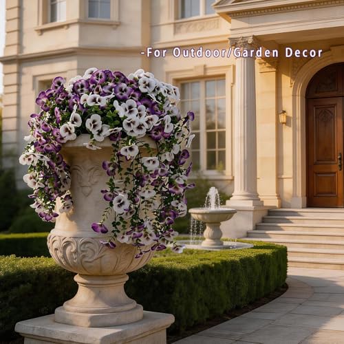 Faux Outdoor Plants,2 Pack Hanging Artificial Flowers Orchids for Wedding Party Decor - Long Faux Flowers UV Resistant for Front Porch,Hanging Baskets, Outdoor Planters, Table Decoration（Purple White） - color: Purple White 2pack