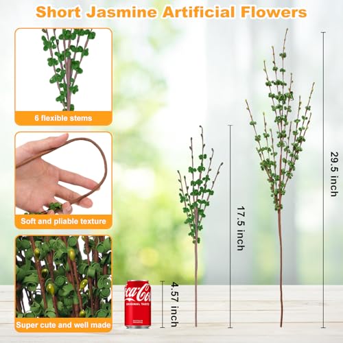 Wootkey 10 Pcs Long Stem Artificial Jasmine Flowers Fake Flower Dry Branches for Home Office DIY Floral Art Plant Wedding Living Room Spring Table Centerpieces Vase Decoration - color: Green, size: 10pcs-17.5''