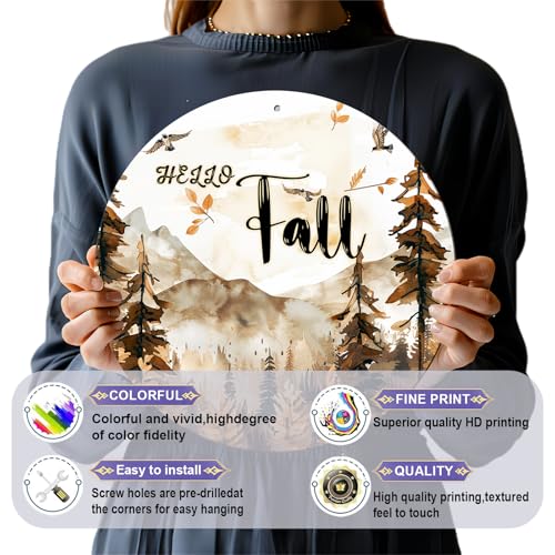 Vintage Fall Hello Round Metal Sign Fall Scenery Thanksgiving Day Sign Farmhouse Rustic Wreath Wall Decoration for Indoor Outdoor Home Porch Window Decor 12 Inch - color: Thanksgiving 5, size: 12 inches