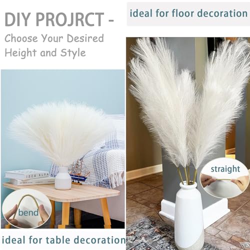 38" 10 Stems White Pampas Grass Tall Decor - Faux Pampas Grass Decor Tall for Floor Vase Boho Home Wedding Mothers Day Decoration - color: A-cream White