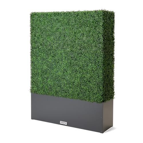 Artificial Boxwood Hedge Wall with Dark Grey Planter Box, Greenery Fake Faux Grass Panels Backdrop Divider 48" WX64 HX14 D - size: 48"WX64"HX14"D