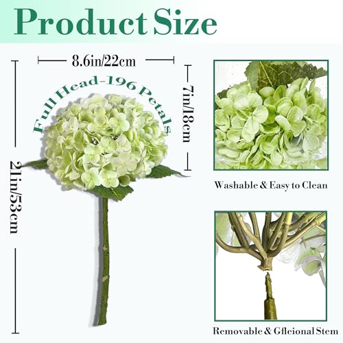 3 Pcs Real Touch Hydrangea Artificial Flowers, Washable & Lifelike 3D Latex Light Green Hydrangeas for Spring Home Decor, Wedding, Kitchen Window, Dining Table Centerpiece, Office Desk - color: Light Green