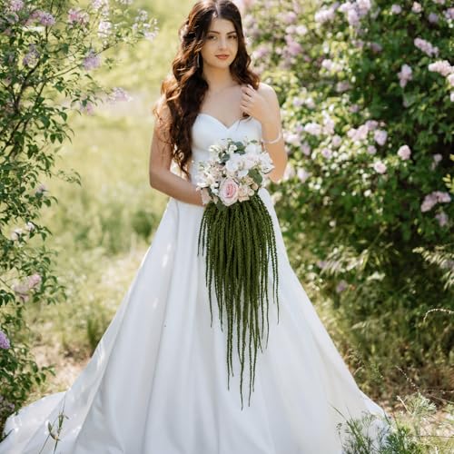 Suncalla 12 Pcs Natural Dried Amaranthus Hanging Flowers 23 Inch Amaranthus Artificial Flowers for Wedding Arch Bouquet Floral Garland Wall Home Decoration - color: Apple Gree