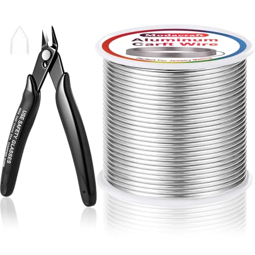 Modacraft 12 Gauge Aluminum Wire - 100 Ft 2mm Bendable Metal Craft Wire with Micro Flush Cutter for Sculpting, Jewelry Making, Floral Design, Doll Making, Bonsai Training, and DIY Crafts - size: 12 Gauge