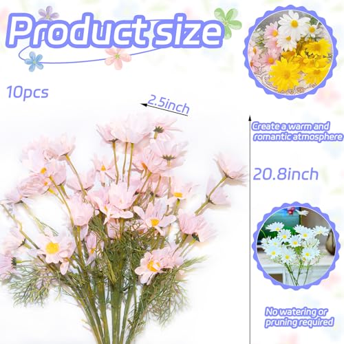 Artificial Flowers Pink Artificial Daisy Flowers, 10 Pcs Wild Flower Artificial Daisies with Stems, 20.8 Inch Silk Flowers Bulk Faux Daisy Flowers for Home Kitchen, Party Decor, Garden Balcony - color: Pink