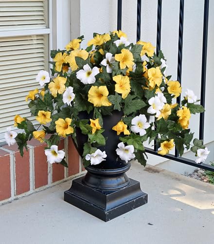 HyeFlora Artificial Flowers for Outdoors 2PCS Faux Petunias Silk Fake Flowers for Outside Planter UV Resistant Realistic Home Garden Porch Decor (Yellow) - color: Yellow