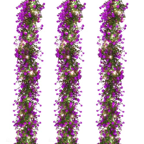 RECUTMS Artificial Garland Greenery Hanging Spring Lighted Garland Artificial Vine Plants Spring Eucalyptus Vine with Lights for Indoor Outdoor Home Wedding Mantel Party Kitchen Decor(Fuchsia) - color: Fuchsia With Lights