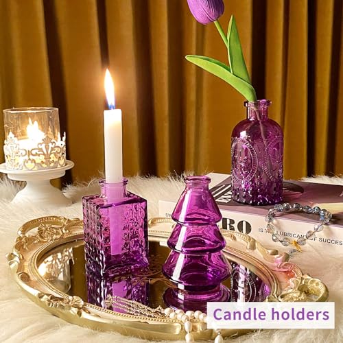 Mini Glass Bud Vases,Versatile Small Bud vases for Home and Wedding Decor, Exquisite Bridal Shower Table Centerpieces,Aromatherapy Bottles,Candle Holder, Ideal of Gifts(Pack of 30,Purple) - color: Purple, size: 30 pcs