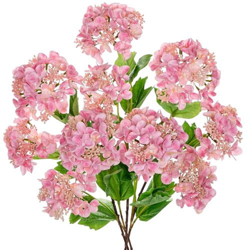 Real Touch Hydrangea Artificial Flowers 19” Tall Artificial Hydrangea Flowers Double-Headed Faux Hydrangeas, Pink Hydrangeas, Realistic Silk Hydrangea for Home Decor Weddings Arrangements-5 Branches - color: Lpink