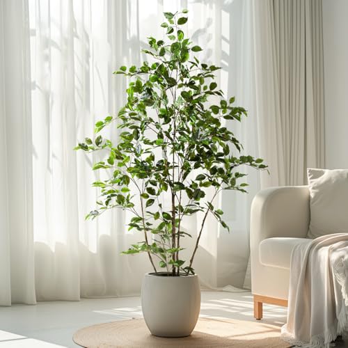 Bailikang Artificial Ficus Tree Indoor 5ft, Large Potted Faux Tree with Realistic Silk Leaves & Trunk for Home Office, Living Room Corner Decor - color: Green, size: 5ft