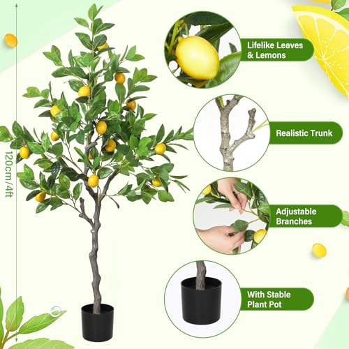 Daifunli 1 Pack Artificial Lemon Tree with Realistic Leaves and Natural Trunk Faux Tree with Silk Leaves for Porch Home Office Farmhouse Indoor Outdoor Housewarming Gift - style: Lemon