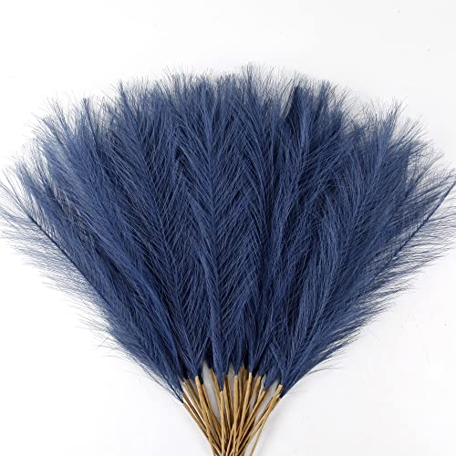 Navy Blue Pampas Grass Small, 30 Pcs 17" Faux Pampas Grass Short Decor, Pompas Grass Flower Arrangement and Vase Filler for Boho Home Wedding Decoration - color: Navy Blue, size: 17'' Tall