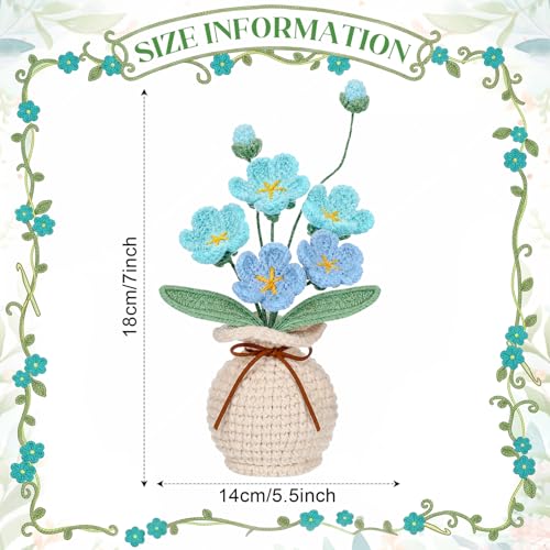 Marsui Crochet Flower Bouquet with Vase Forget-Me-Not Flowers Pot Crocheted Flower Handmade Knitted Potted Flowers Gift for Women Coworker Father's Gifts Back to School Gift Home Decoration (Blue) - color: Blue, style: Forget-me-not
