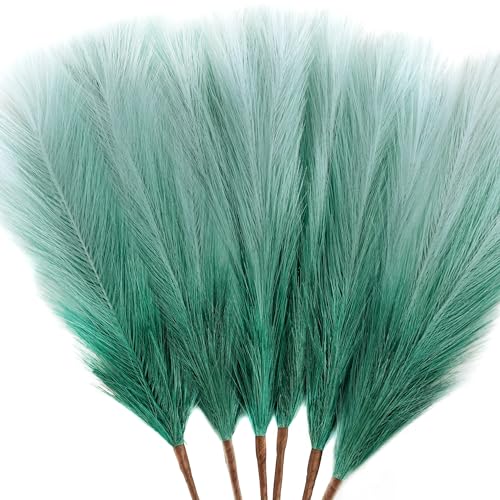 6 PCS Faux Pampas Grass Arrangement - 18"/45cm Artificial Fluffy Pompous Grass Stems for Boho Chic Home and Wedding Decor (Teal Gradient) - color: B2- Teal Gradient