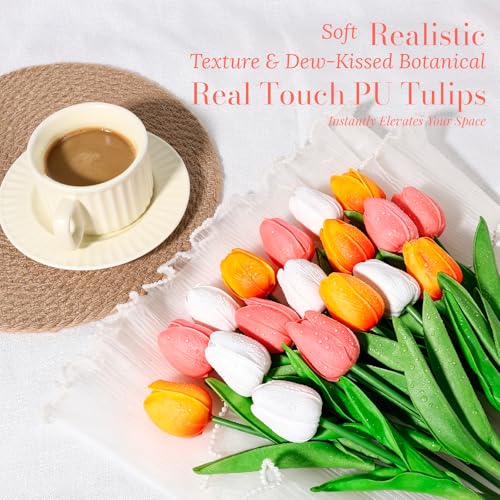Beferr 18pcs Tulips Artificial Flowers Faux Tulip Real Touch Tulip Fake Flowers Bouquets Arrangements for Mothers Day Spring Easter Wedding Home Table Decor - color: C-18pcs-3colors-colorful-3, size: 18PCS
