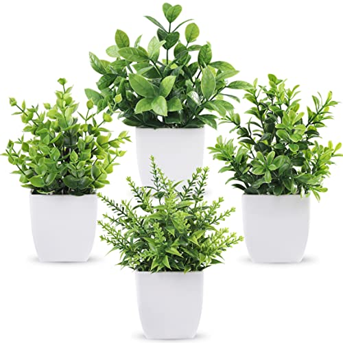 Der Rose 4 Pack Fake Plants Mini Artificial Greenery Potted Plants for Home Decor Indoor Office Table Room Farmhouse - color: Green