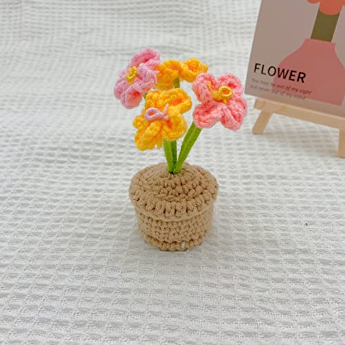 JOONOR 3PCS Mini Crochet Flower Potted Plant,Knitted Fake Tulip Puff Flower for Bathroom Home Kitchen Rustic Table Centerpiece Shelf Decor - color: Color#6