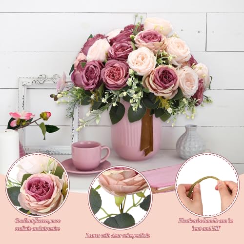 Geosar 8 Bundles Artificial Peonies Flowers Fake Silk Peony Bouquet Faux Peonies Flowers Bulk for Decoration Vase Floral Arrangements Wedding Party Table (Dusty Pink,Dusty Rose) - color: Dusty Pink, Dusty Rose