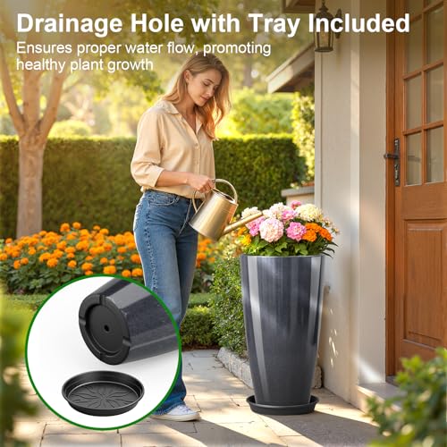 QCQHDU 21 inch Tall Planters for Outdoor & Indoor Plants, 2 Pack Sturdy Plant-Flower-Tree Pots for Front Porch Patio Deck Living Room Decor - color: Dark Grey, size: 21 inch
