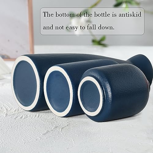 CEMABT Ceramic Blue Vases Set of 3 Small Flower Vases for Decor, Modern Rustic Farmhouse Home Decor, Decorative Vases for Pampas Grass,Idea Shelf,Table,Bookshelf,Entryway- Distressed Decor - color: 3set-blue