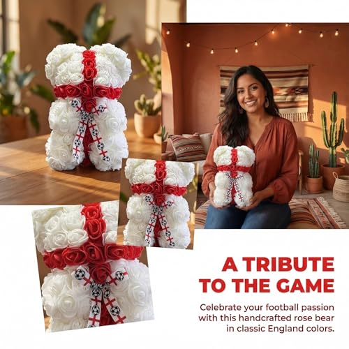 England LED Artificial Rose Flower Bear, Valentine's Mother's Day, Christmas, Birthday,Thanksgiving Party Anniversary Girl Friend Wife Light Strips and Greeting Cards (GB) - color: Gb