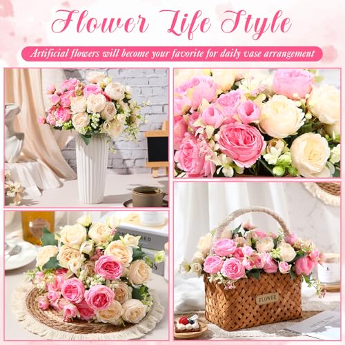 Geosar 8 Bundles Artificial Peonies Flowers Fake Silk Peony Bouquet Faux Peonies Flowers Bulk for Decoration Vase Floral Arrangements Wedding Party Table (Pink,Champagne) - color: Pink, Champagne
