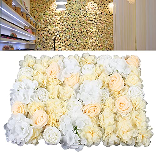 DNYSYSJ Flower Wall 12PCS 23.62" x 15.75" x 0.79" Lifelike White Hydrangea Artificial Champagne Rose Flowers Panel Silk Fabric Wall Mat for Garden Patio Wedding Stage Indoor Outdoor Decor - color: Gradient Champagne, size: 12 pieces