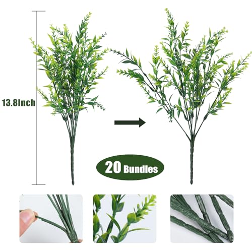 RECUTMS Spring Decoration, Artificial Greenery,Outdoor Artificial Flowers Fake Outdoor Plants, Faux Greenery for Indoor Outside Hanging Plants Garden Porch Window Box Home Farmhouse Décor(Green) - color: Green, size: 20 Bundles