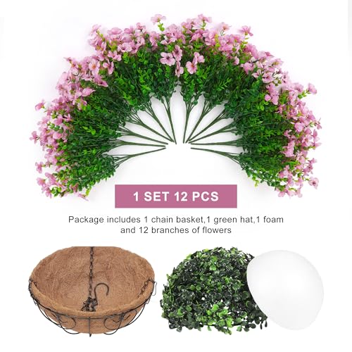 Artificial Fake Hanging Flowers Plants Basket for Outdoors Outside Spring Decoration,Hanging Planters with Faux Silk Flowers Realistic UV Resistant for Balcony Porch Patio Garden Fron Home Decor（Pink） - color: Pink
